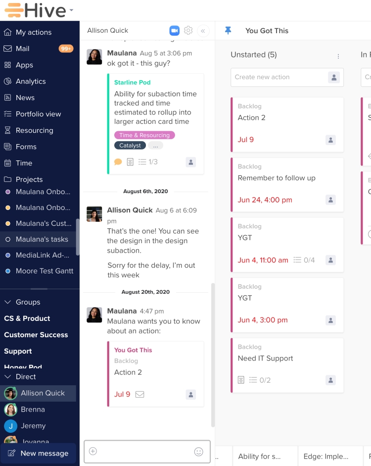 Hive messaging dashboard